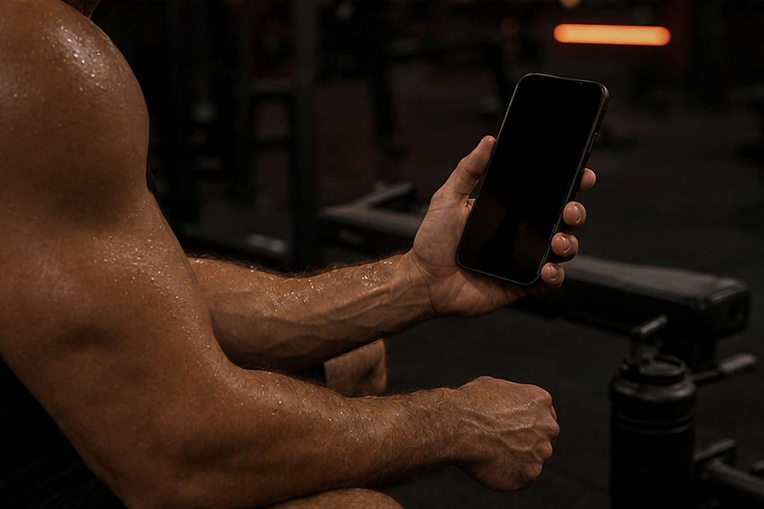 Mão segurando um celular com o MyoForge aberto
